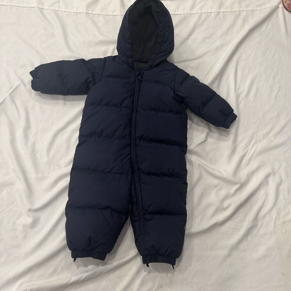 Baby Gap Hooded Snow Suit 6-12m Navy Blue Waterproof Fleece Lined Infant Euc